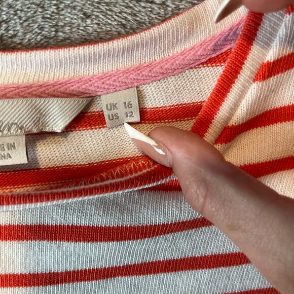 Boden Stripped White Orange Sweater Side Slits Cotton Flare Sleeves Size 12 - Picture 5 of 5